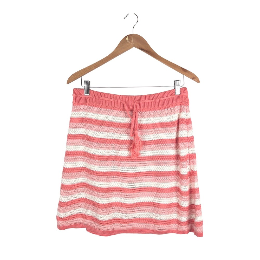 Madden NYC Pink Coral Striped Crochet Knit Mini Skirt XL Boho Y2K Festival Beach